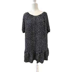 Ann Taylor Navy and White Polka Dot Flare Dress, Size M